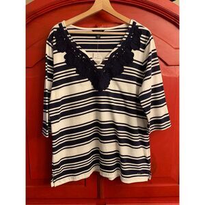 NWT Tommy Hilfiger Size XL Navy White Stripe 3/4 Length Sleeve Dressy Casual NEW